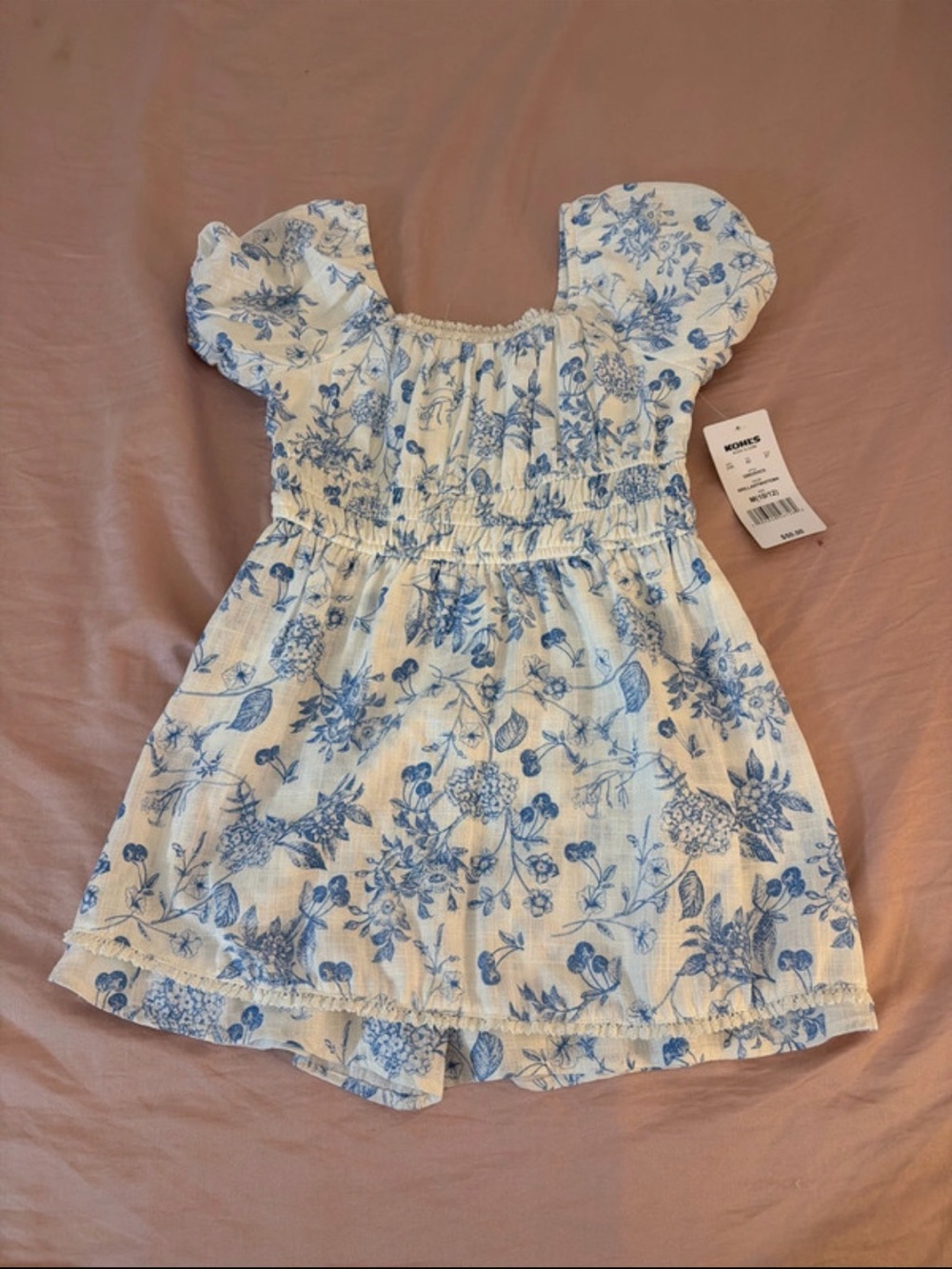 Kohl's White and Blue Floral Puff-Sleeve Girls' Dress